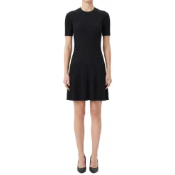 AMI Paris Geripptes Midikleid schwarz Midikleid