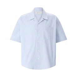 AMI Paris Light Blue Short-Sleeve Shirt With Pearl Accents Grey Hemd