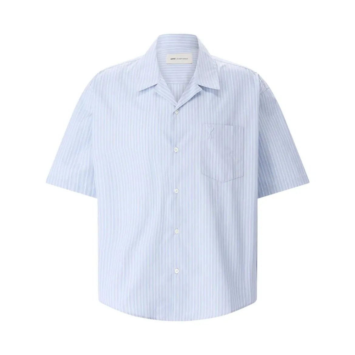 AMI Paris Light Blue Short-Sleeve Shirt With Pearl Accents Grey Hemd