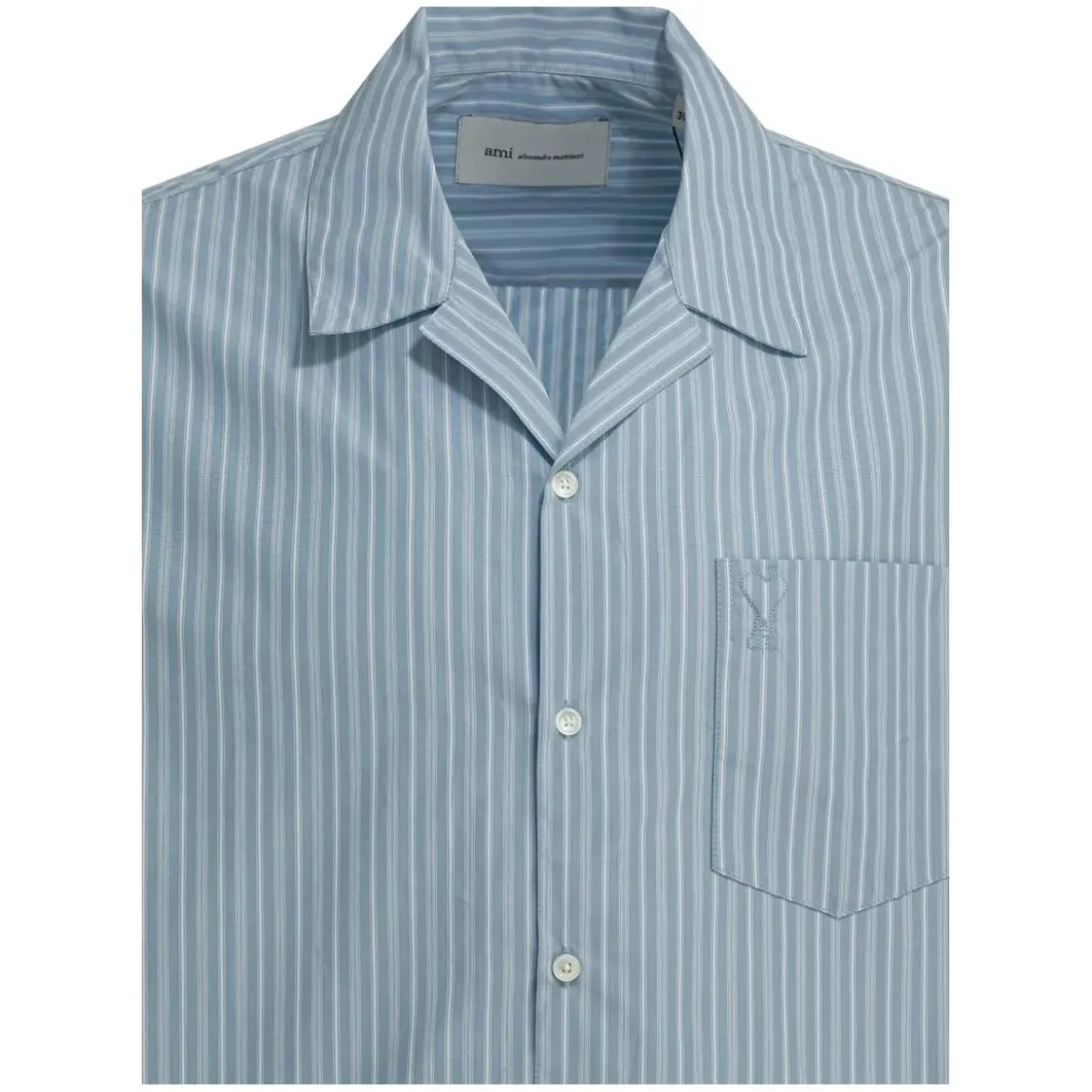 AMI Paris Light Blue Short-Sleeve Shirt With Pearl Accents Grey Hemd