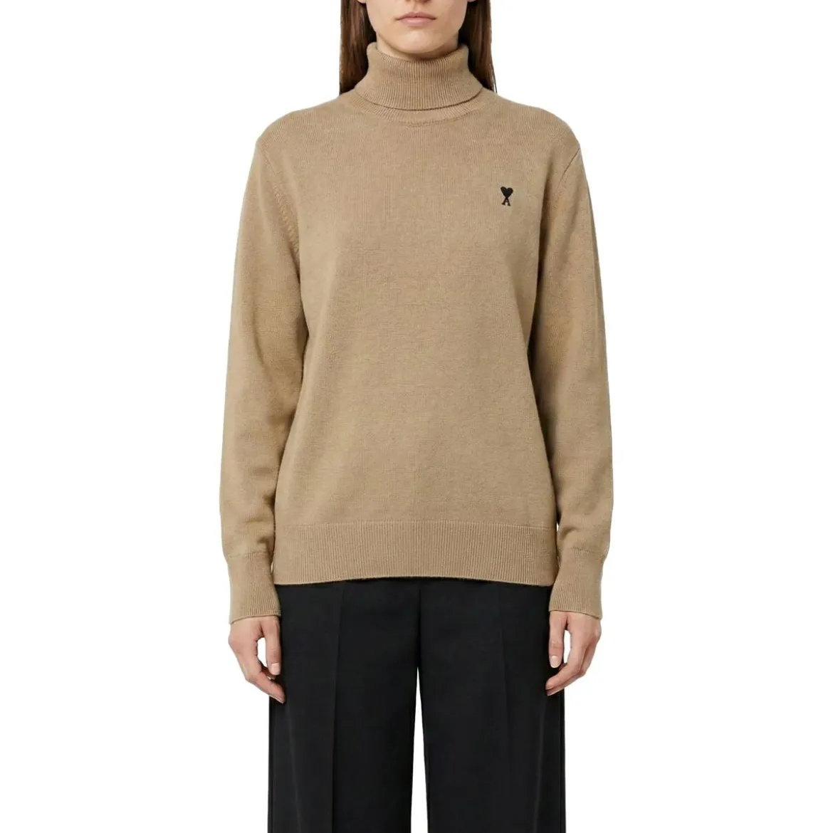 AMI Paris Rollkragenpullover mit Logo braun Rollkragenpullover