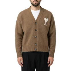 AMI Paris Strickjacke mit Logo braun Strickjacke