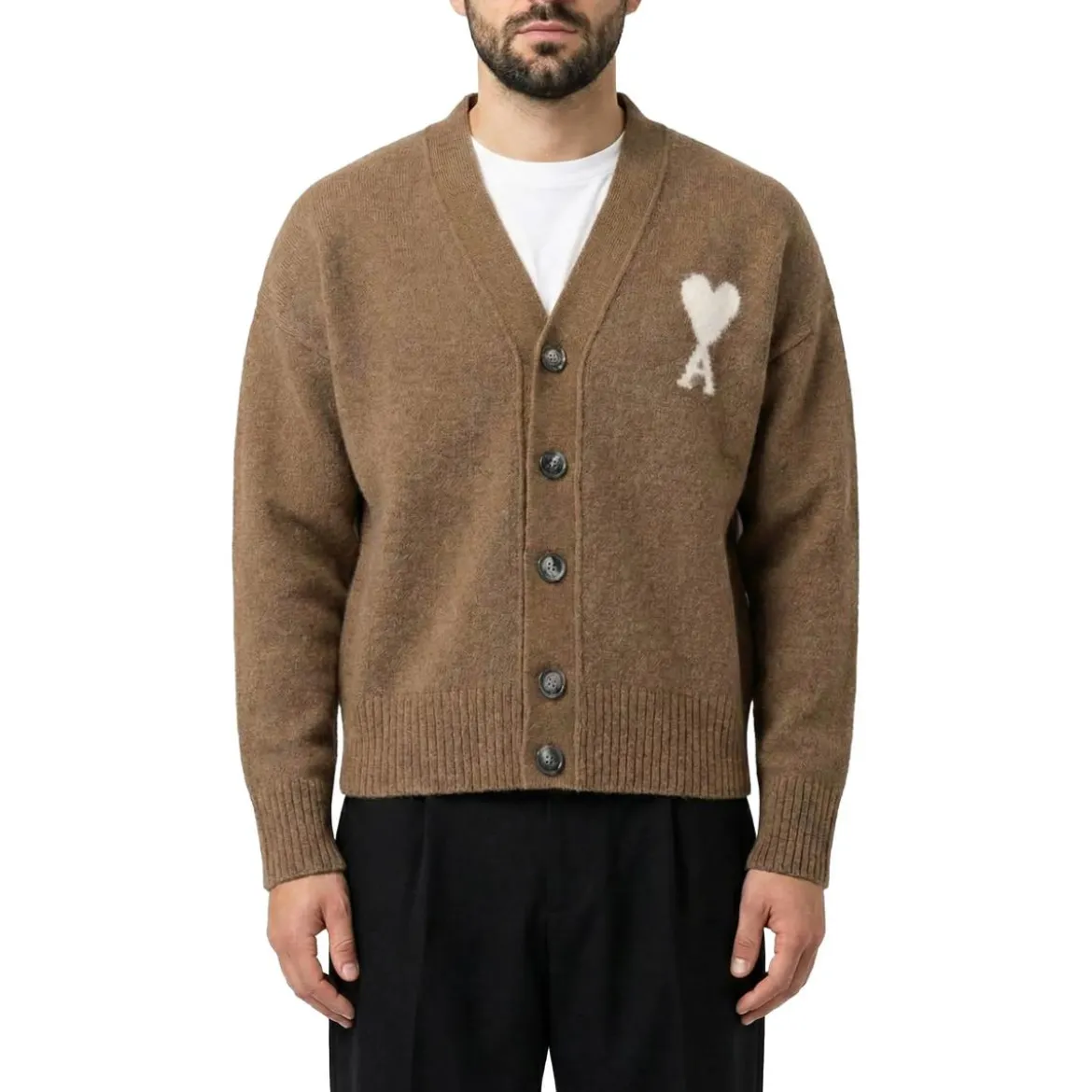 AMI Paris Strickjacke mit Logo braun Strickjacke