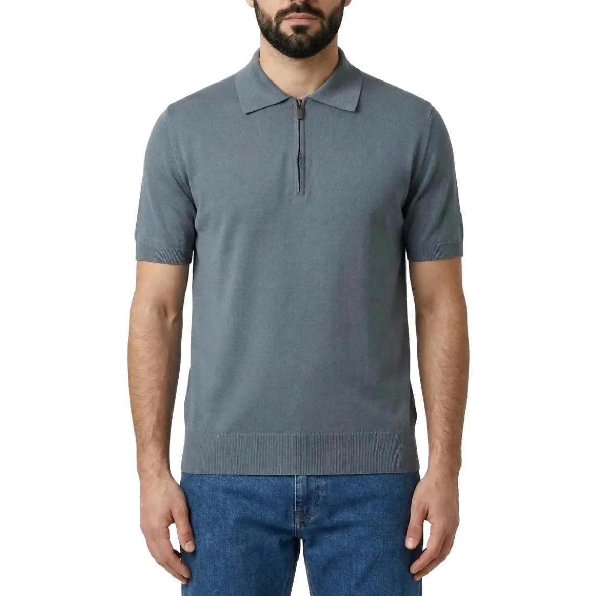Canali Poloshirt mit Reißverschluss blau Poloshirt