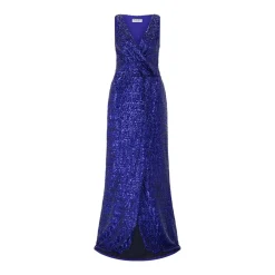 Chiara Boni Langes Abendkleid mit Pailletten Blau Abendkleid
