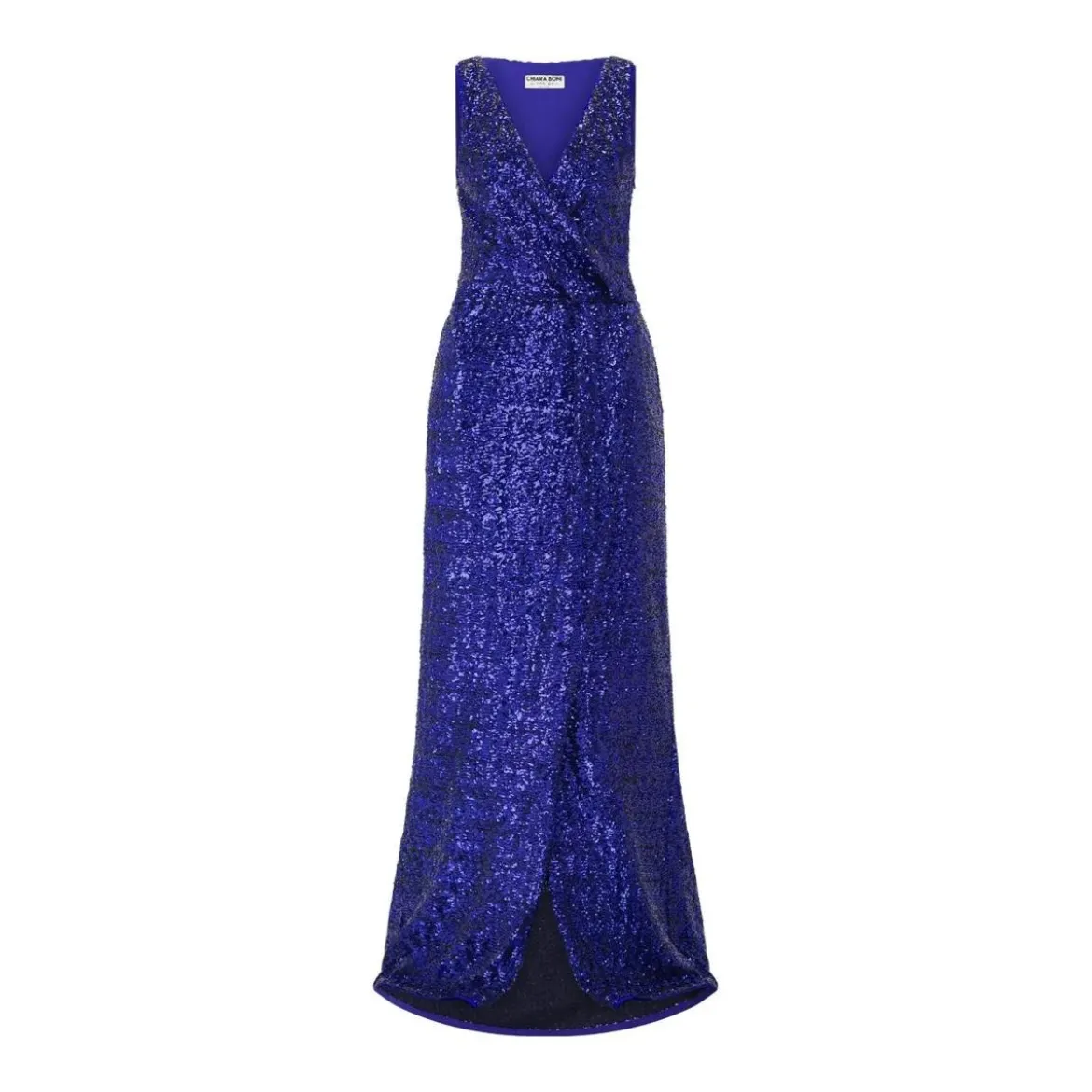 Chiara Boni Langes Abendkleid mit Pailletten Blau Abendkleid