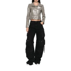 Courrèges Cropped Jacket With Pointed Collar Grey Übergangsjacke