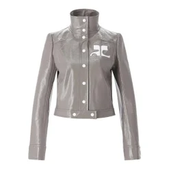 Courrèges Cropped Jacket With Pointed Collar Grey Übergangsjacke