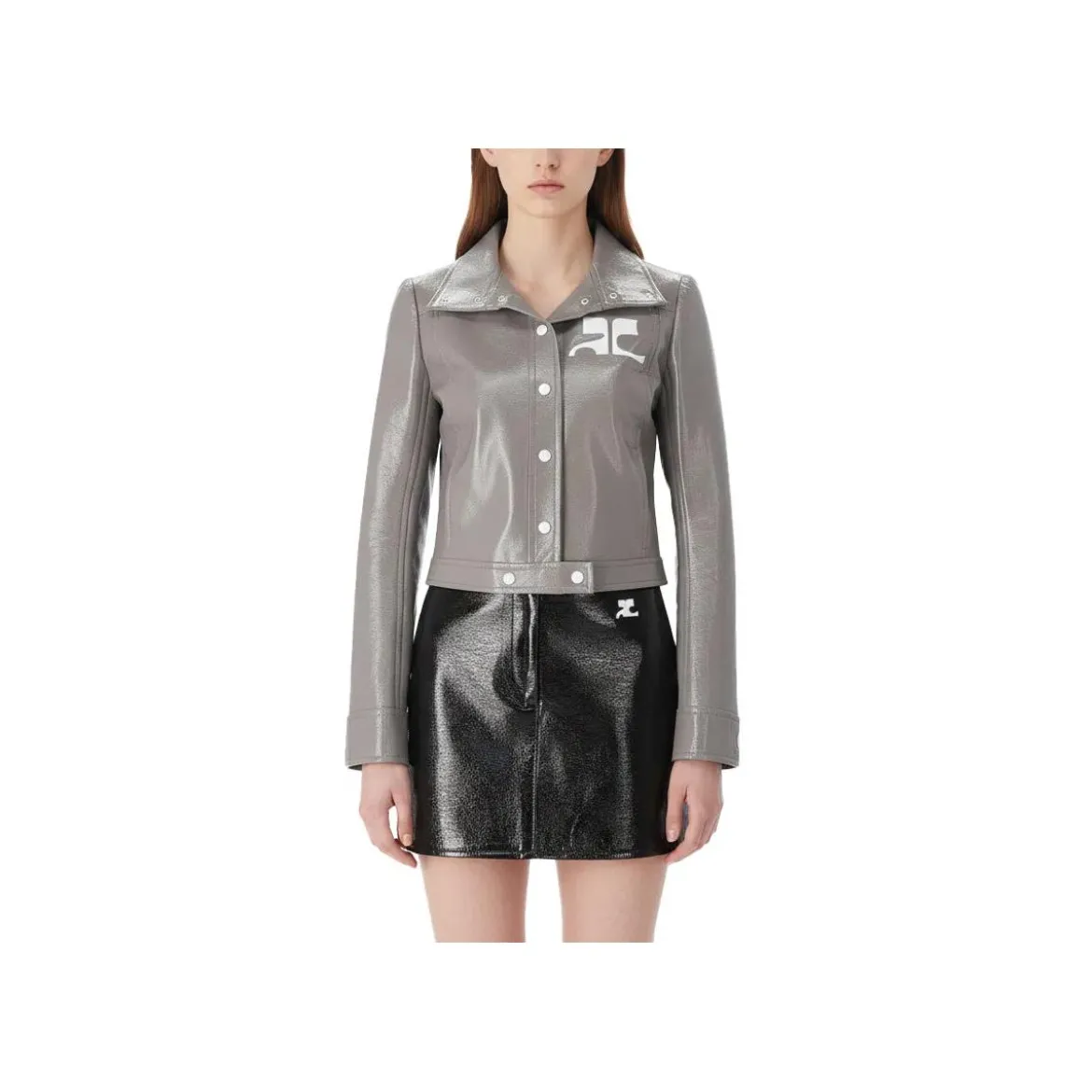 Courrèges Cropped Jacket With Pointed Collar Grey Übergangsjacke