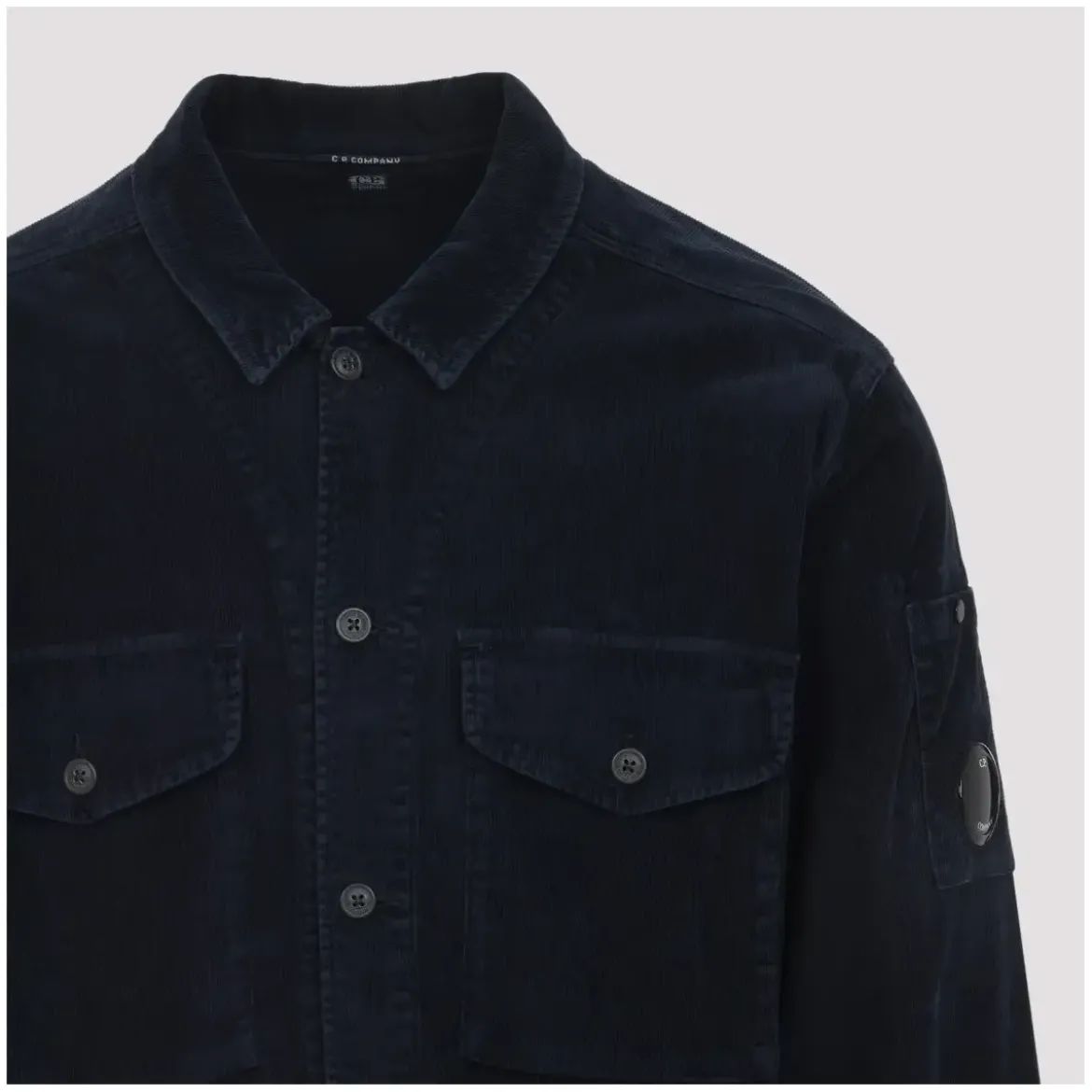 CP Company Textured Corduroy Overshirt With Pointed Collar Black Hemd