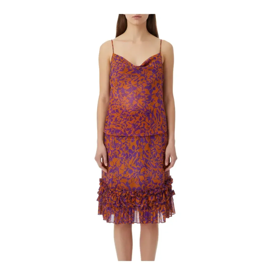 Dries Van Noten Midirock Scotts mit Muster orange Midirock
