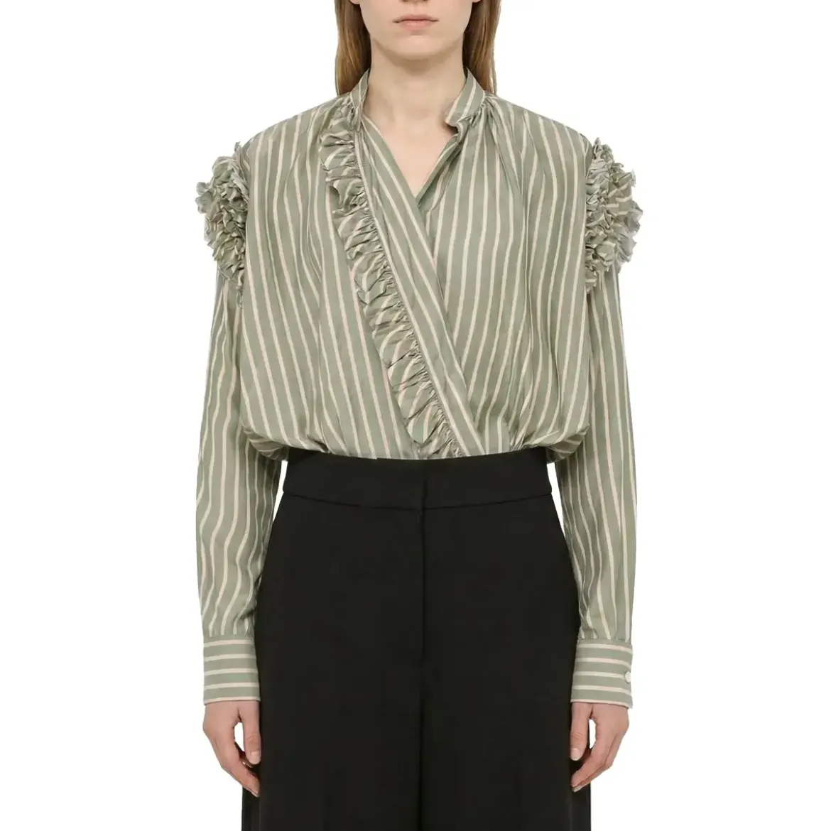 Dries Van Noten Wrap-Style Blouse With Ruffle Neckline Grey Bluse