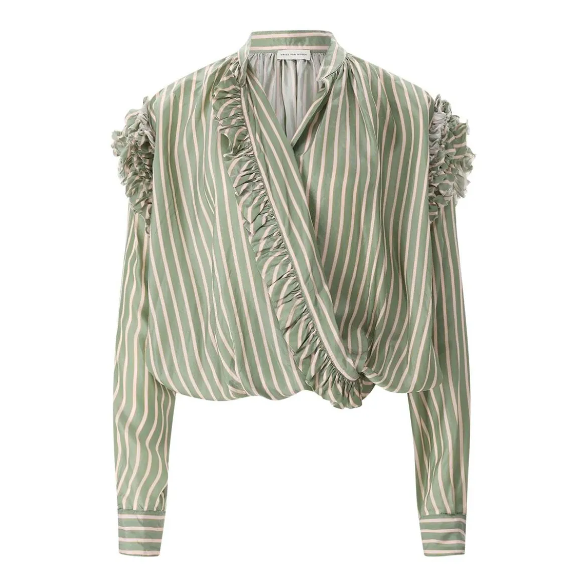 Dries Van Noten Wrap-Style Blouse With Ruffle Neckline Grey Bluse