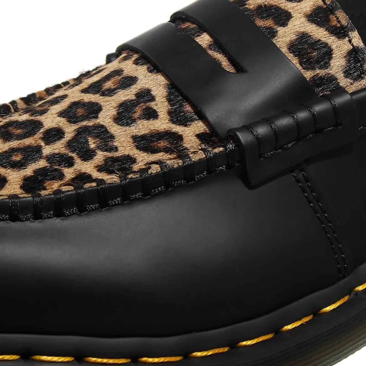 Dr. Martens PentonBlack+Light Tan Smooth+Mini Leopard Loafer