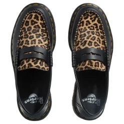 Dr. Martens PentonBlack+Light Tan Smooth+Mini Leopard Loafer
