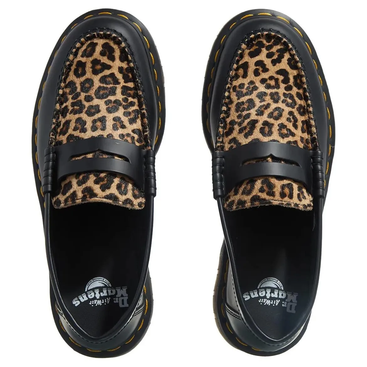 Dr. Martens PentonBlack+Light Tan Smooth+Mini Leopard Loafer