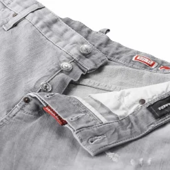 Dsquared2 Slim Fit Light Grey Distressed Jeans With TaperedWhite Slim-Fit-Jeans