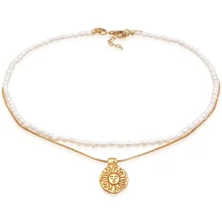Elli Halskette Choker Layer Sonne Süßwasserperlen 925 S gold Choker