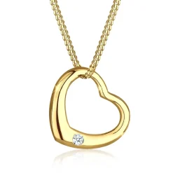 Elli Halskette Herz Liebe Diamant (0.03 ct.) 925 Silber gold Mittellange Halskette