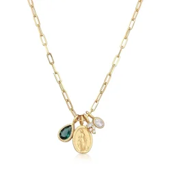 Elli Halskette Marienbild Tropfen Quarz Grün 925 Sterli gold Kurze Halskette