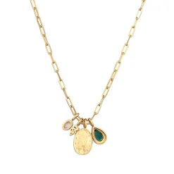 Elli Halskette Marienbild Tropfen Quarz Grün 925 Sterli gold Kurze Halskette
