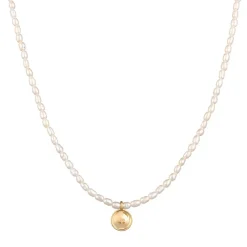 Elli Halskette Süßwasserperlen Coin Plättchen 925 Silbe gold Mittellange Halskette