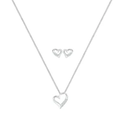 Elli Jewelry Set Ladies heart pendant stud earrings set Silver Mittellange Halskette