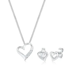 Elli Jewelry Set Ladies heart pendant stud earrings set Silver Mittellange Halskette