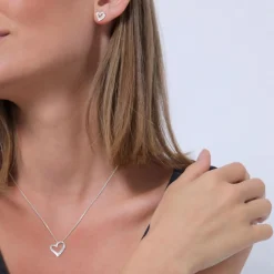 Elli Jewelry Set Ladies heart pendant stud earrings set Silver Mittellange Halskette