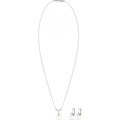 Elli Schmuckset Klassisch Zirkonia Muschelkernperle 925 silber Mittellange Halskette