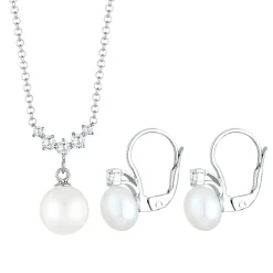 Elli Schmuckset Klassisch Zirkonia Muschelkernperle 925 silber Mittellange Halskette