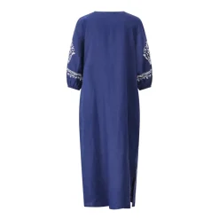 Emily van den Bergh Midikleid aus Leinen Dunkelblau Midikleid