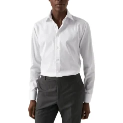 Eton Eton Solid Signature Twill Shirt Lange Mouw Overhe weiß Hemd