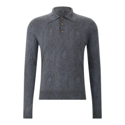 Etro Langarm-Poloshirt aus Wolle & Seide grau Poloshirt