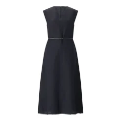 Fabiana Filippi Maxikleid aus Leinenmix dunkelblau Maxikleid
