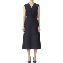 Fabiana Filippi Maxikleid aus Leinenmix dunkelblau Maxikleid