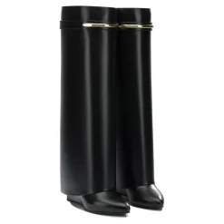 Givenchy Pointed Toe Calf Leather Ankle Boots With Metallic Black Stiefel