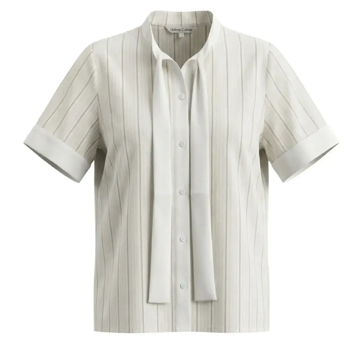 Helene Galwas Gestreifte Baumwollbluse mit Seidenschleifenkragen beige Bluse
