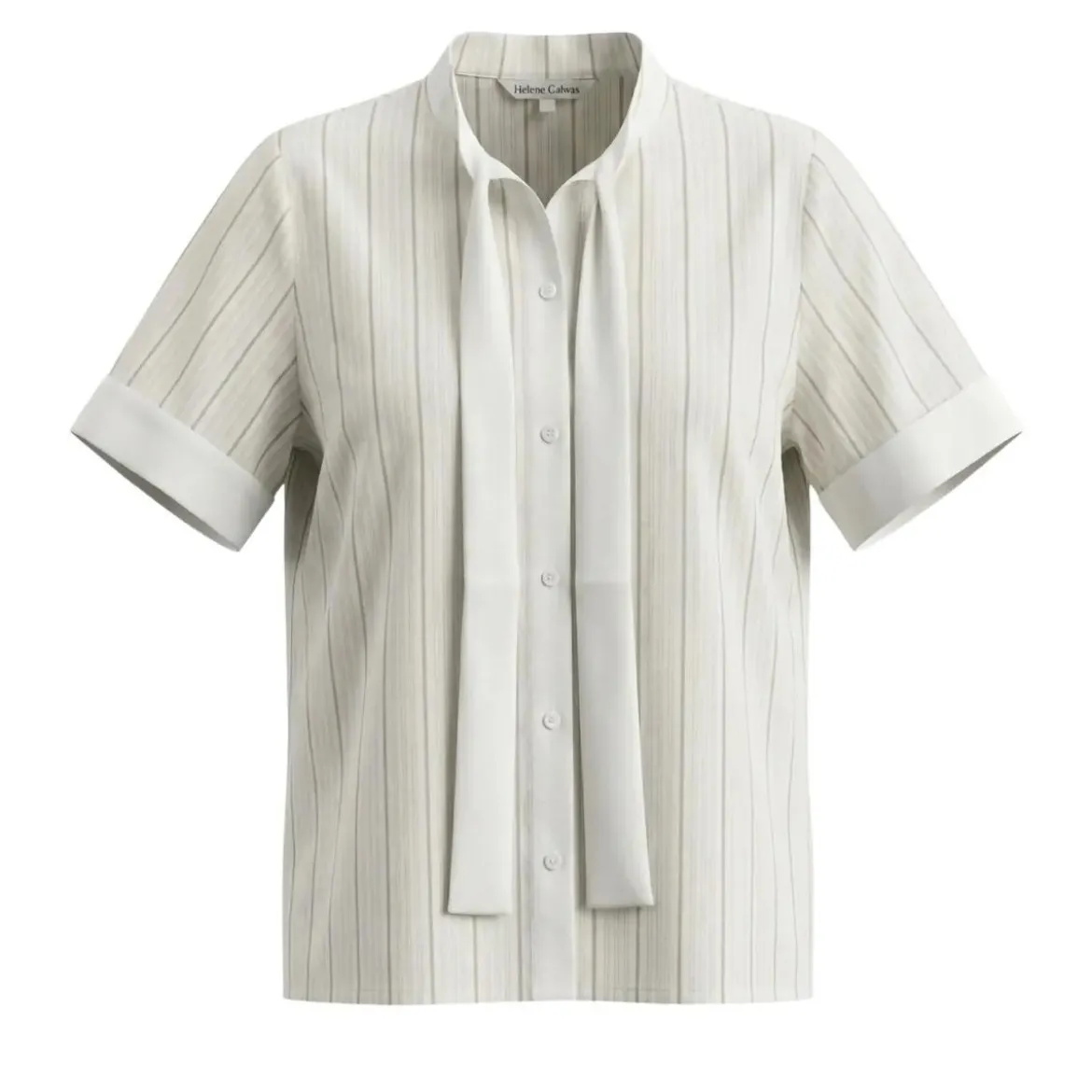 Helene Galwas Gestreifte Baumwollbluse mit Seidenschleifenkragen beige Bluse