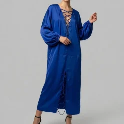 Helene Galwas Kleid aus Satinseide IVANARE blau Midikleid