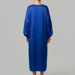 Helene Galwas Kleid aus Satinseide IVANARE blau Midikleid
