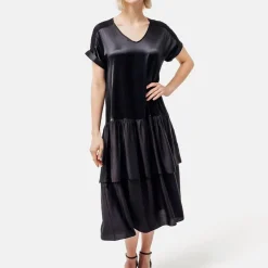 Helene Galwas Kurzarmkleid AVARE schwarz Midikleid