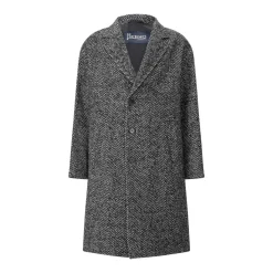 Herno Mantel mit Fischgrätenmuster Schwarz Wollmantel