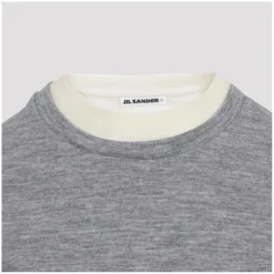 Jil Sander Heather Grey Knit Top With Off-White Accents Multicolor T-Shirt