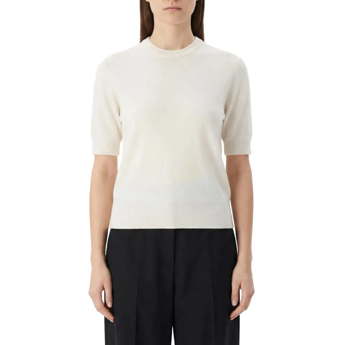 Jil Sander Kurzarmpullover aus Schurwolle weiß Pullover