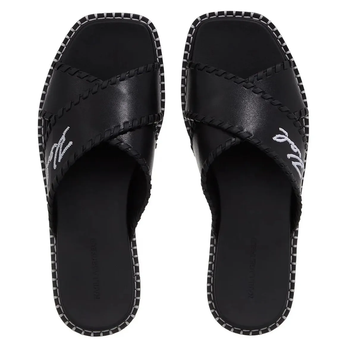 Karl Lagerfeld Kleo Whipstitch Krosstrap Black Lthr Slides