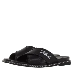 Karl Lagerfeld Kleo Whipstitch Krosstrap Black Lthr Slides