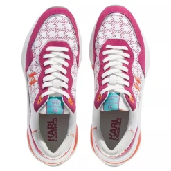 Karl Lagerfeld Lux Finesse Monogram Lace Lo Pink Lthr & Text w/White Low-Top-Sneaker