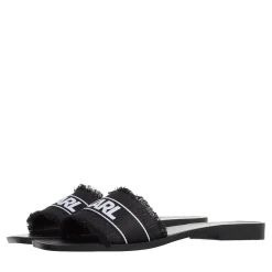 Karl Lagerfeld Skoot Ii Border Slide Black Canvas Slides