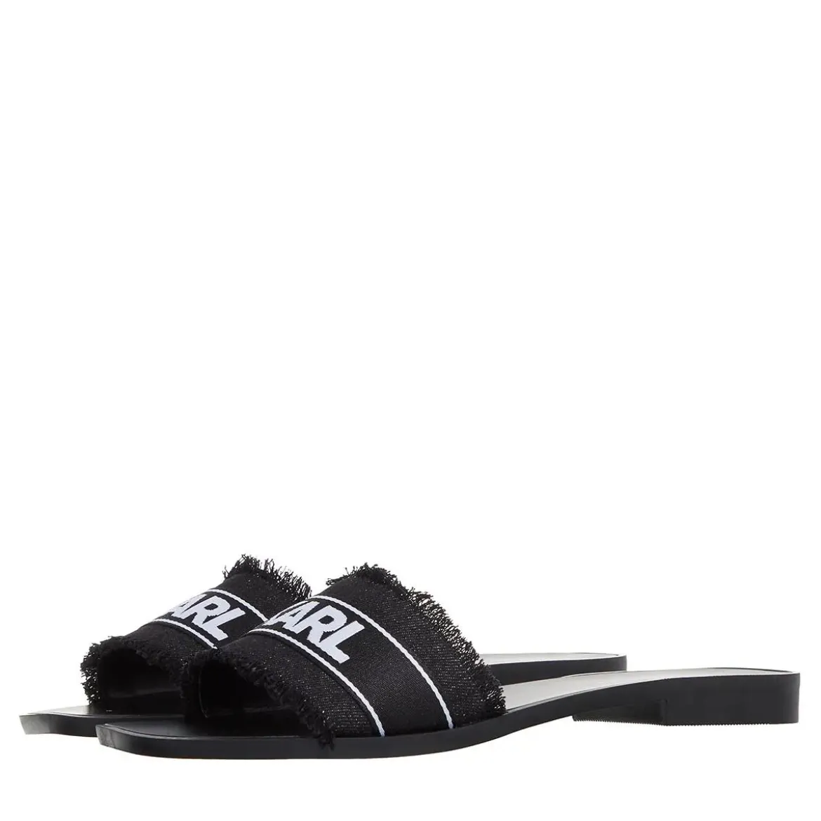 Karl Lagerfeld Skoot Ii Border Slide Black Canvas Slides